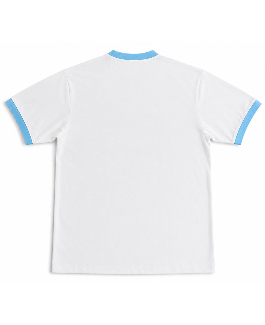 White & Sky Blue Ringer tee Back Design