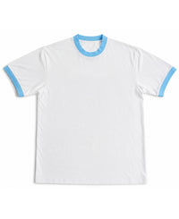 White & Sky Blue Ringer tee Front Design