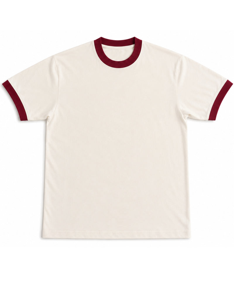 Off White & Maroon Ringer tee Front Design